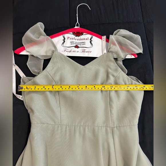 Azazie Sage Green Elegant Evening Gown with Tie Back in Teen Size 12 - Picture 12 of 13